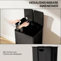 HOMCOM 2 x 28 L Doppelmülleimer, Pedalöffnung, leicht zu reinigen, Edelstahl, Kunststoff, Schwarz(m-7)