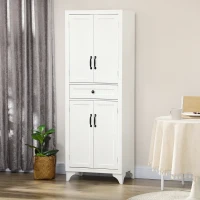 HOMCOM Buffet haut armoire de cuisine 4 portes 2 placards et 1 tiroir central hauteur 170 cm avec étagère réglable blanc(m-10)