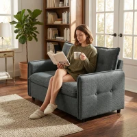 HOMCOM Canapé 2 places, canapé de salon moderne 131 cm avec assise rembourrée, coussins à ressorts, tissu en lin, gris foncé(m-6)