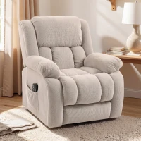 HOMCOM Poltrona Reclinável Elétrica Elevatória com Massagem Vibratória, Calor, Assento Largo, USB e Bolsos, Bege(m-6)