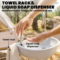 Outsunny Camping Sink, 17L Portable Hand Wash Station with Towel Holder, Soap Dispenser and Rolling Wheels, Outdoor Sink for Events, Gatherings, Worksite(m-7)