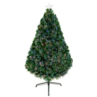 HOMCOM Albero di Natale Artificiale 120cm con Fibre Ottiche e Luci LED, Albero di Natale Luminoso con 130 Rami, Verde(m-1)