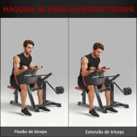 SPORTNOW Máquina de Bíceps e Tríceps 2 em 1 Banco de Curl de Pregador com Assento e Suporte de Cotovelo Ajustáveis 105x95x80 cm Preto(m-4)