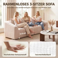 HOMCOM 3-Sitzer Sofa, Chenille Cloud Couch ohne Rahmen, dicke Federkernpolsterung, extra breite Sitzfläche, 3 Kissen, Beige(m-4)