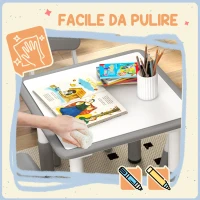 AIYAPLAY Set Tavolo e Sedie per Bambini 5pz con 4 Sedie Regolabili 32x36x52.5-56 cm e Tavolo 60x60x46-58 cm, Grigio(m-6)