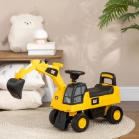 HOMCOM Tractopelle enfant sous licence CAT, porteur enfant, pelle manuelle, klaxon et rangement caché, 85x27,5x47,5cm, jaune(m-10)