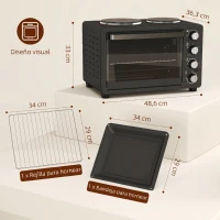 HOMCOM Horno Eléctrico de Sobremesa 28L 2600W con Placas Calentadoras Temperatura Ajustable Temporizador Bandeja Negro(m-3)