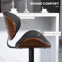 HOMCOM Lot de 2 chaises de bar tabouret hauteur réglable revêtement synthétique 53 x 52 x 92-112 cm noir(m-6)