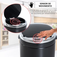 HOMCOM Balde do Lixo Automático 50L com Tampa de Fecho Suave e Silencioso Corpo em Aço Inoxidável Preto(m-5)