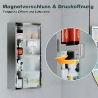 HOMCOM Medizinschrank Arzneischrank aus Edelstahl, Abschließbar Medikamentenschrank mit 4 Fächern, Glastür Apothekerschrank zur Medikamenten-Aufbewahrung, 30 x 12 x 60 cm(m-4)