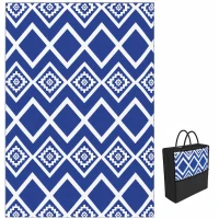 Outsunny Outdoorteppich Terrassenteppich, wetterbeständig, modernes Design, 182 cm x 274 cm x 0,3 cm, Blau + Weiß(m-12)