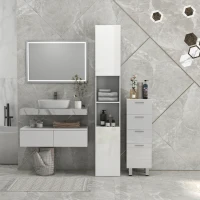 kleankin Dulap de Baie Înalt Slim 181,5 cm cu Rafturi Deschise și 2 Dulapuri, 30 x 30 x 181,5 cm, Alb(m-7)