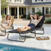 HOMCOM Transat de Jardin Chaise Longue Pliante Bain de Soleil pour Lecture Noir(m-10)