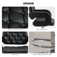 HOMCOM Tabouret de Bar Haut avec Dossier et Accoudoirs, Pivotant avec Hauteur Réglable et Repose-Pieds, Simili Cuir Noir(m-7)