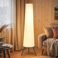 HOMCOM Dimmable Tripod Floor Lamp with Foot Switch, Nordic Standing Lamp with Fabric Shade, 153cm, White and Grey(m-10)