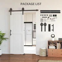 HOMCOM 152.4cm Sliding Barn Door Kit, Sliding Door with Track, Hardware, Upgraded Rollers and Floor Guide, Handle, White(m-7)