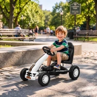 AIYAPLAY Kart a Pedais para Crianças +3 Anos com Assento Ajustável, Volante, Travão de Mão, Estrutura em Alumínio e Aço, 30 kg, Branco(m-2)