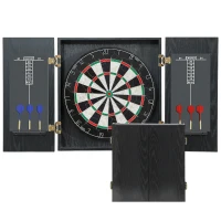 SPORTNOW Cible de Fléchettes en Sisal avec Cabinet, 6 Fléchettes Pointe Acier et 2 Tableaux de Score, 100x55x9cm, Noir(m-12)