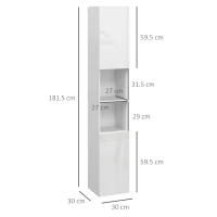 kleankin Dulap de Baie Înalt Slim 181,5 cm cu Rafturi Deschise și 2 Dulapuri, 30 x 30 x 181,5 cm, Alb(m-3)