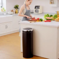 HOMCOM Cubo de Basura Automático 50L con Tapa Cierre Suave y Silencioso Cuerpo de Acero Inoxidable Negro(m-7)
