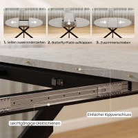HOMCOM Uitschuifbare eettafel voor 4-6 personen, keukentafel in industriële look met stalen spinpoot, grijs(m-5)