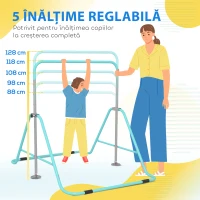 HOMCOM Bară Gimnastică Artistică pentru Copii 3+ Ani cu 5 Niveluri de Înălțime Reglabilă din Oțel, Verde(m-4)