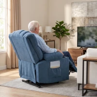 HOMCOM Sillón Relax Reclinable Eléctrico Levanta Personas Masaje Vibratorio y Calor Asiento Ancho USB-C USB-A Bolsillos Azul(m-4)