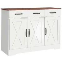 HOMCOM Buffet cuisine, meuble de rangement avec 3 portes de grange, 2 tiroirs et étagères réglables, 108 x 40 x 81 cm, blanc(m-1)