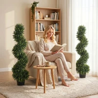 HOMCOM Decorative Artificial Plants Set of 2, UV Resistant Fake Plants in Pot for Indoor Outdoor Decor, 120 cm, Deep Green(m-7)