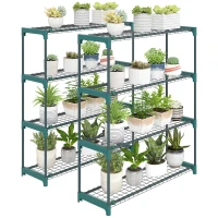 Outsunny Lot de 2 Étagères à Plantes 4 Niveaux Intérieur Extérieur, Supports pour Plantes en Métal, 90 x 28 x 104 cm, Vert(m-11)