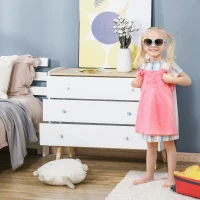 HOMCOM Cajonera Infantil con 3 Cajones Cómoda Auxiliar con Patas de Madera Almacenaje de Juguetes Ropa Libros para Habitación de Niños 90x40x75,2 cm Blanco(m-10)