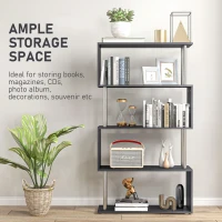 HOMCOM S Shape Bookcase, 5 Tiers Bookshelf, Modern Freestanding Storage Shelf for Home Office, Study, Living Room, 80 x 30 x 145cm Black(m-4)