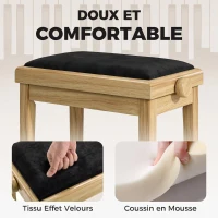 HOMCOM Banc de Piano, Tabouret Piano Réglable en Hauteur 45-56 cm, Banc de Clavier, Siège Rembourré en Velours, Bois Naturel(m-6)