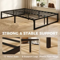 HOMCOM 4ft6 Double Bed Frame with Underbed Storage and Steel Slat Support, 32.5 cm Height, Noise-Free, Black(m-4)