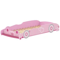 AIYAPLAY Cama Infantil 70x140 cm em Forma de Carro com Barreira de Proteção e Estrado para Crianças de 3-5 Anos Rosa(m-1)