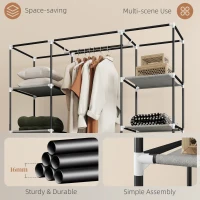 HOMCOM Clothes Storage Organiser with Hanging Rail, Shelves, Portable Wardrobe, Foldable Fabric Wardrobe, Light Grey(m-6)