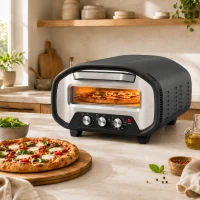 HOMCOM Electric Pizza Oven, Pizza Maker with 3 Knob Control and Ceramic Stone, Viewing Window, 2200W(m-14)