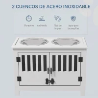 PawHut Comedero Perro Elevado con 2 Cuencos de Acero Inoxidable 2x2 L con Almacenamiento 37L y 2 Puertas con Pestillos Blanco(m-4)