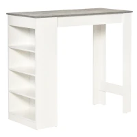 HOMCOM Table de bar pour 2 personnes, table haute mange debout avec 4 étagères ouvertes, 115x50x102,7cm, blanc et gris(m-12)