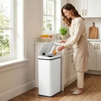HOMCOM 50L Sensor Bin with Soft-Close Lid, Stainless Steel Automatic Touchless Motion Sensor Kitchen Bin, White(m-9)