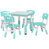 AIYAPLAY Set masă și scaune pentru copii, 5 piese cu 4 scaune reglabile 32x36x52.5-56 cm și masă 60x60x46-58 cm, verde