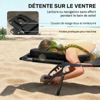 HOMCOM Transat de Jardin Chaise Longue Pliante Bain de Soleil pour Lecture Noir(m-4)