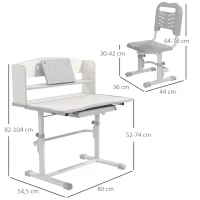 ZONEKIZ Set Scrivania per Bambini con Sedia Regolabile in Altezza e Piano Inclinabile, Età 6-12 Anni, Grigio(m-3)
