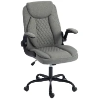 HOMCOM Linen-Look Computer Desk Chair, Executive Office Chair with Flip-Up Armrests and Thick Cushion, Grey(m-15)