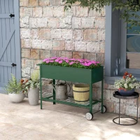 Outsunny Jardinière sur Pieds Potager dim. 109L x 44l x 80H cm étagère 2 Roues + Insert d'irrigation métal Vert(m-10)