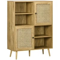 HOMCOM Buffet meuble de rangement armoire haut aspect bois et cannage design 2 portes - dim. 90L x 32,5l x 120H cm(m-1)