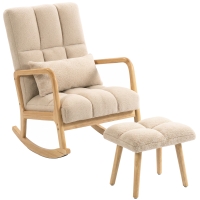 HOMCOM Sillón Mecedor con Reposapiés de Tejido Bouclé y Patas de Madera 64,5x82x89 cm Beige