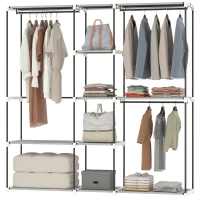 HOMCOM Portable Wardrobe, Open Clothes Wardrobe with 8 Shelves, 3 Hanging Rails, Light Grey(m-11)