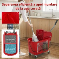 HOMCOM Găleată de mop cu stoarcător, panou separator și roți, capacitate 20 L pentru curățenie casnică 45x26,5x70 cm roșu(m-7)