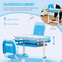 HOMCOM Kids Study Desk and Chair Set w/ Adjustable Height, Storage, Drawer, Blue(m-4)